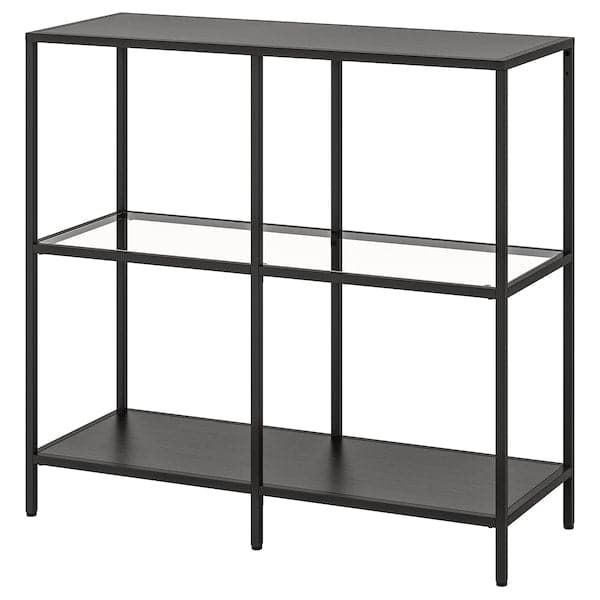VITTSJÖ - VITTSJÖ Shelving unit, black-brown/glass, 100x93 cm