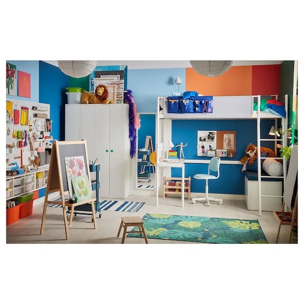 Ikea VITVAL - Loft bed frame with desk top, white/light grey, 90x200 cm