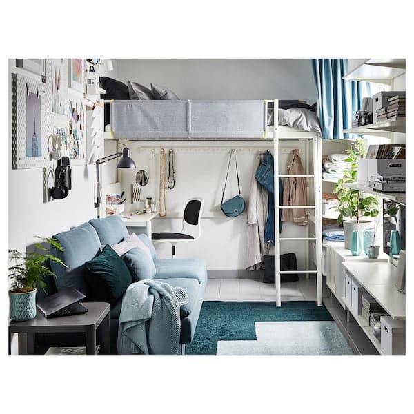 Ikea VITVAL - Loft bed frame with desk top, white/light grey, 90x200 cm