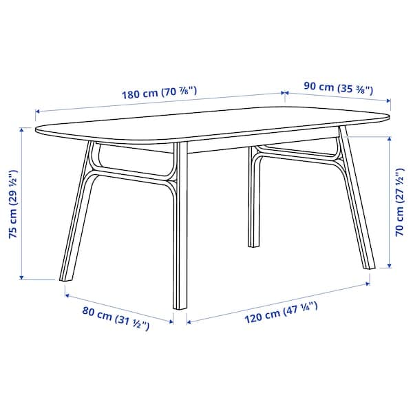Ikea VOXLÖV / ODGER - Table and 4 chairs, bamboo/anthracite, 180x90 cm