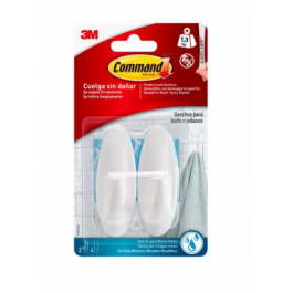 2 OVAL WHITE ADHESIVE HOOKS FOR BATHROOM COMMAND MEDIUM 1.3 KG