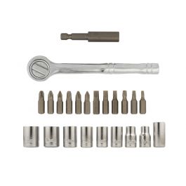 23-PIECE ASSORTED STEEL SOCKET SPANNER SET + RATCHET