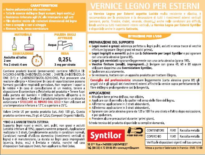 Syntilor high-protection gloss cherry water-based wood protective varnish, 250 ml