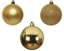SET 10 GOLD PLASTIC CHRISTMAS BALLS OF