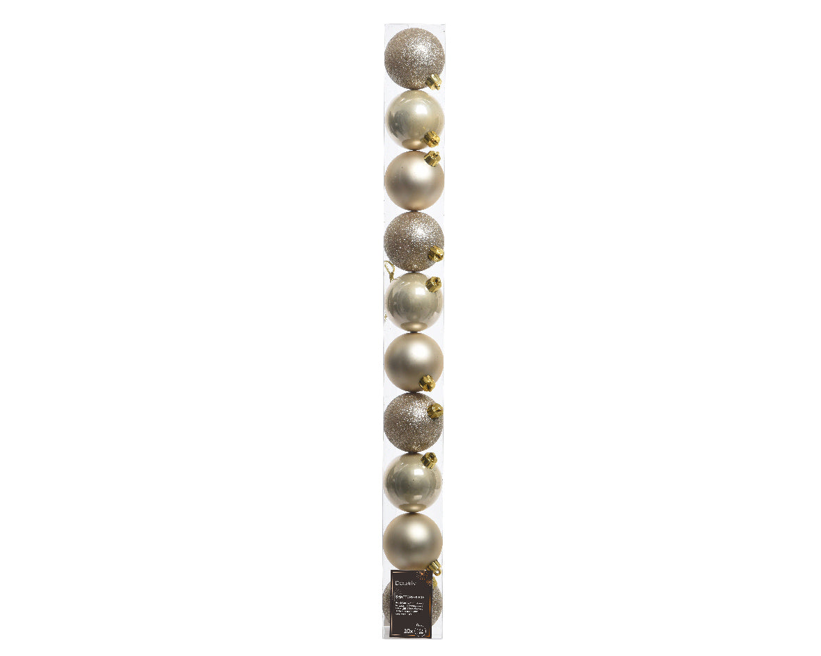 Set of 10 plastic pearl Christmas baubles, 6 cm in diameter
