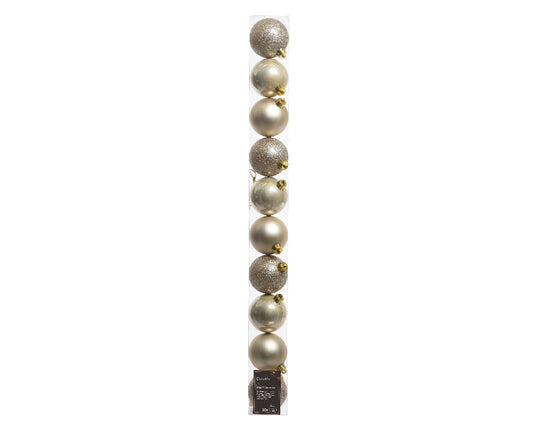 Set of 10 plastic pearl Christmas baubles, 6 cm in diameter