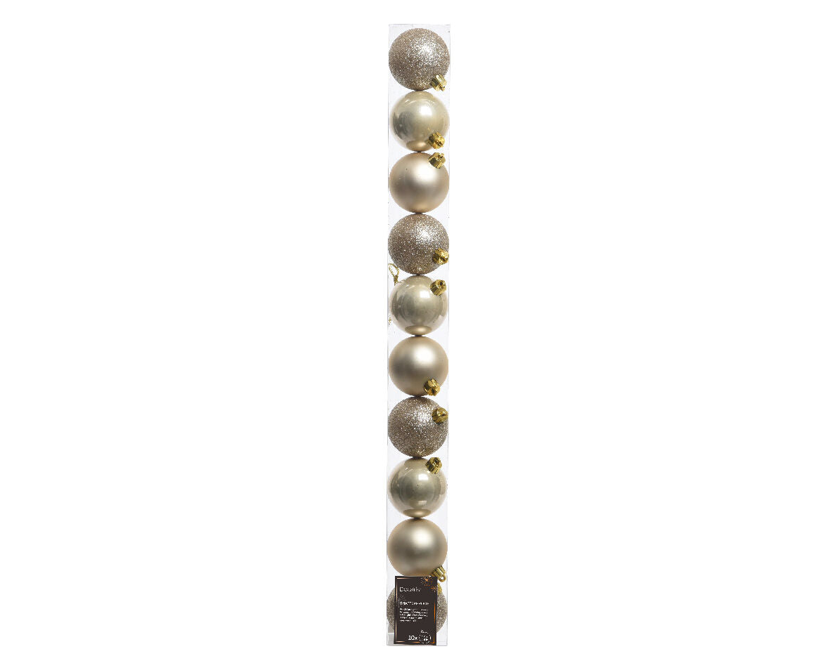 Set of 10 plastic pearl Christmas baubles, 6 cm in diameter