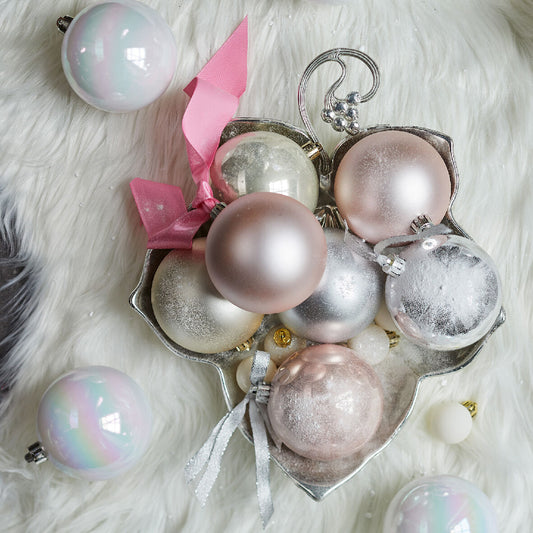 Set of 14 plastic pearl Christmas baubles, 3 cm in diameter
