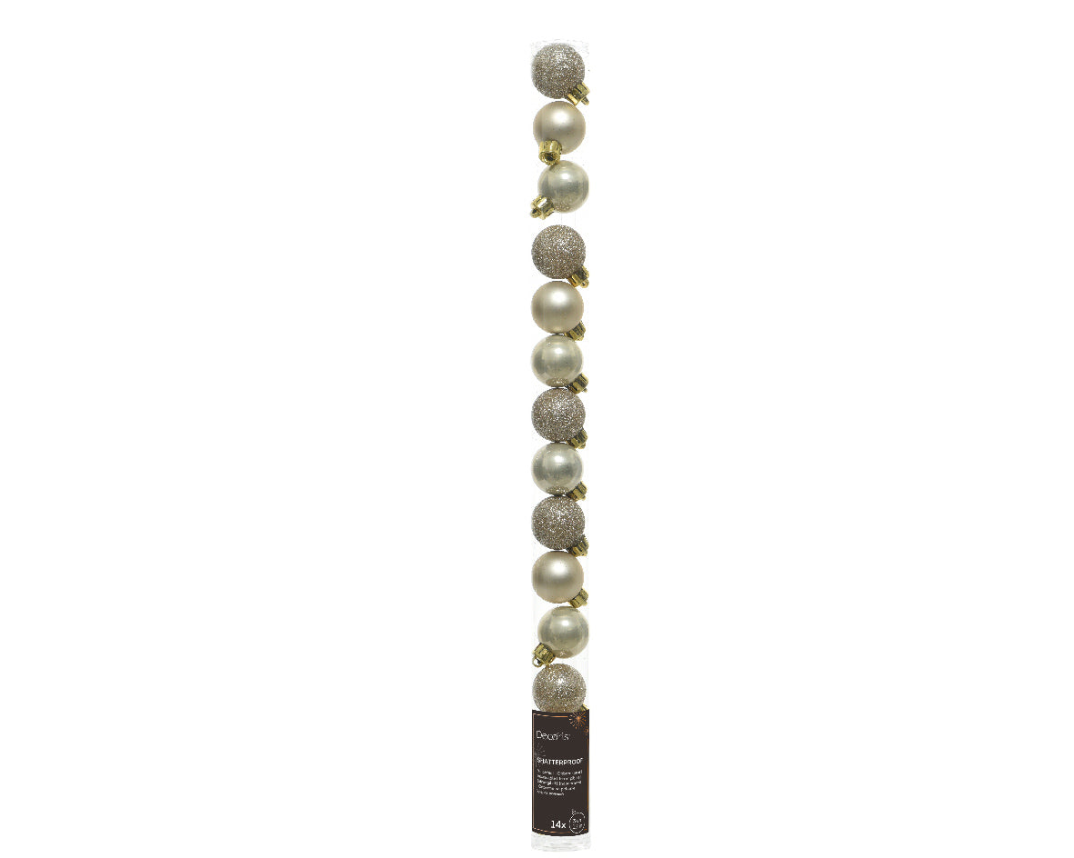 Set of 14 plastic pearl Christmas baubles, 3 cm in diameter