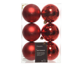 SET 6 RED PLASTIC CHRISTMAS BALLS D