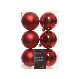 SET 6 RED PLASTIC CHRISTMAS BALLS D