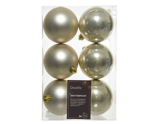 Set of 6 plastic pearl Christmas baubles, 8 cm in diameter (