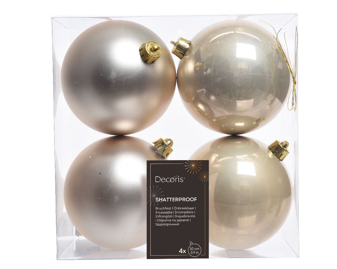 Set of 4 plastic pearl Christmas baubles, 10 cm in diameter