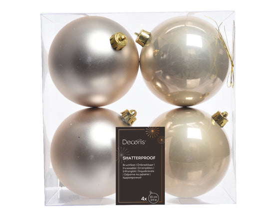 Set of 4 plastic pearl Christmas baubles, 10 cm in diameter