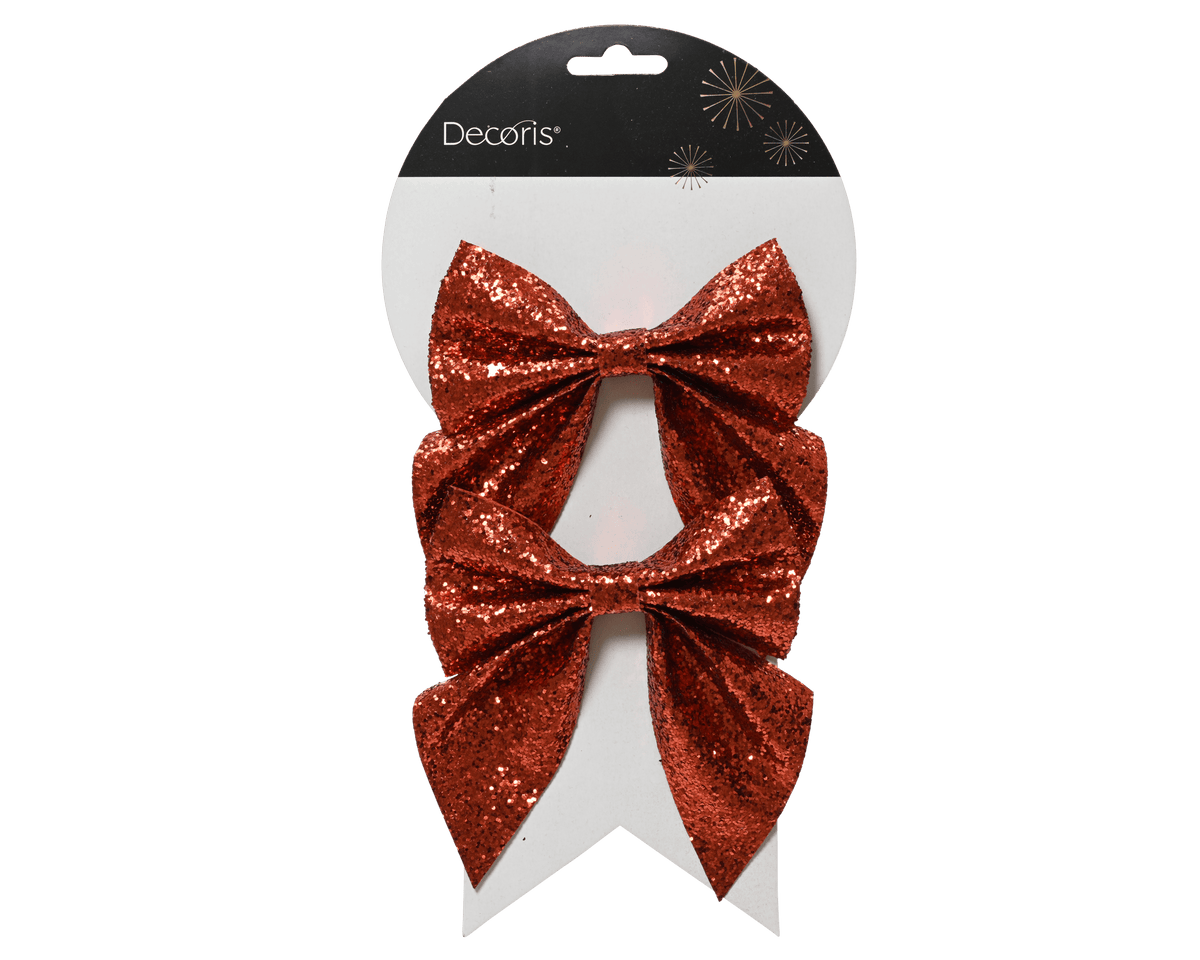 Set 2 fiocchi rosso h 13 cm glitterati