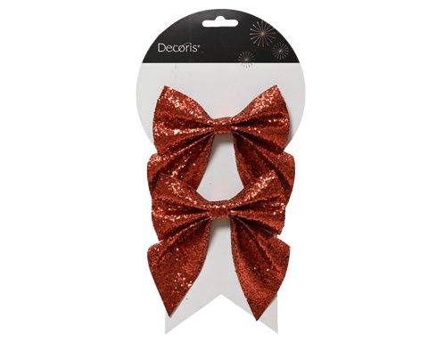 Set 2 fiocchi rosso h 13 cm glitterati