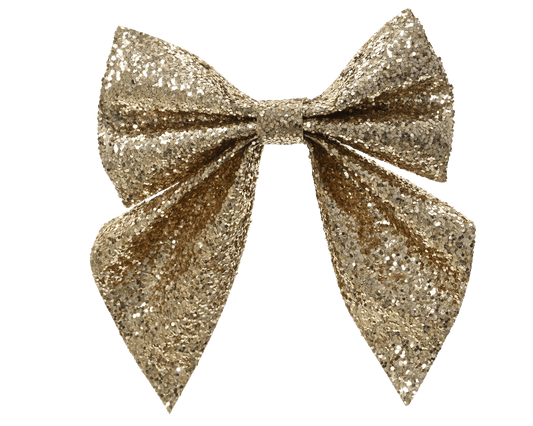 Set of 2 gold bows, 13 cm high, with glitter