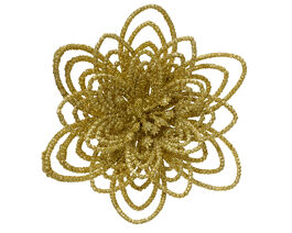 3 gold plastic flowers with clip, H10 cm