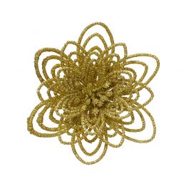 3 gold plastic flowers with clip, H10 cm
