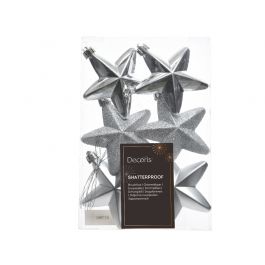6 SILVER PLASTIC STARS