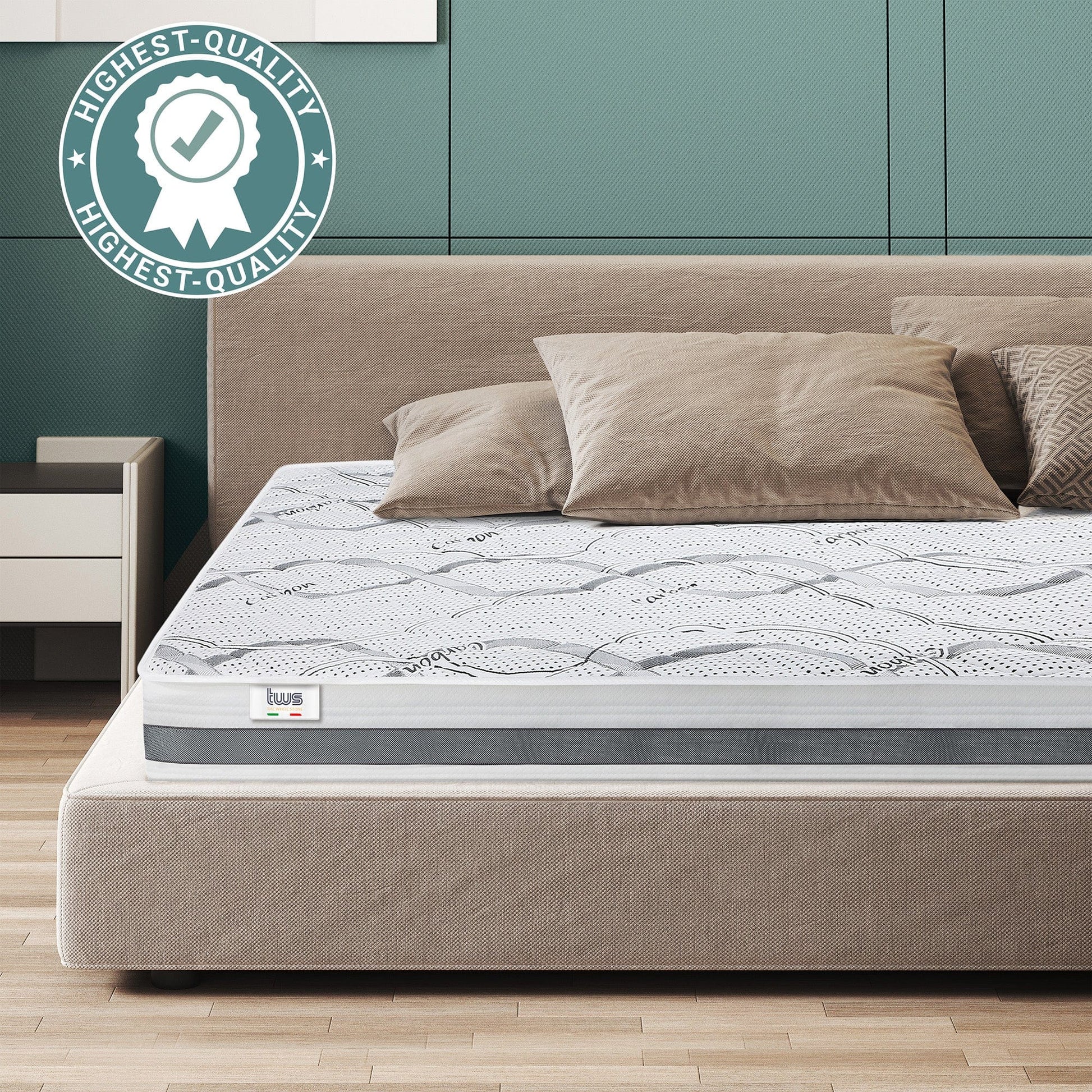 The White Stone Medium-Firm Mattress 80 x 190 cm | Height 16 cm | Hypoallergenic, Antibacterial, and Breathable Fabric | Orthopedic and Contouring Properties