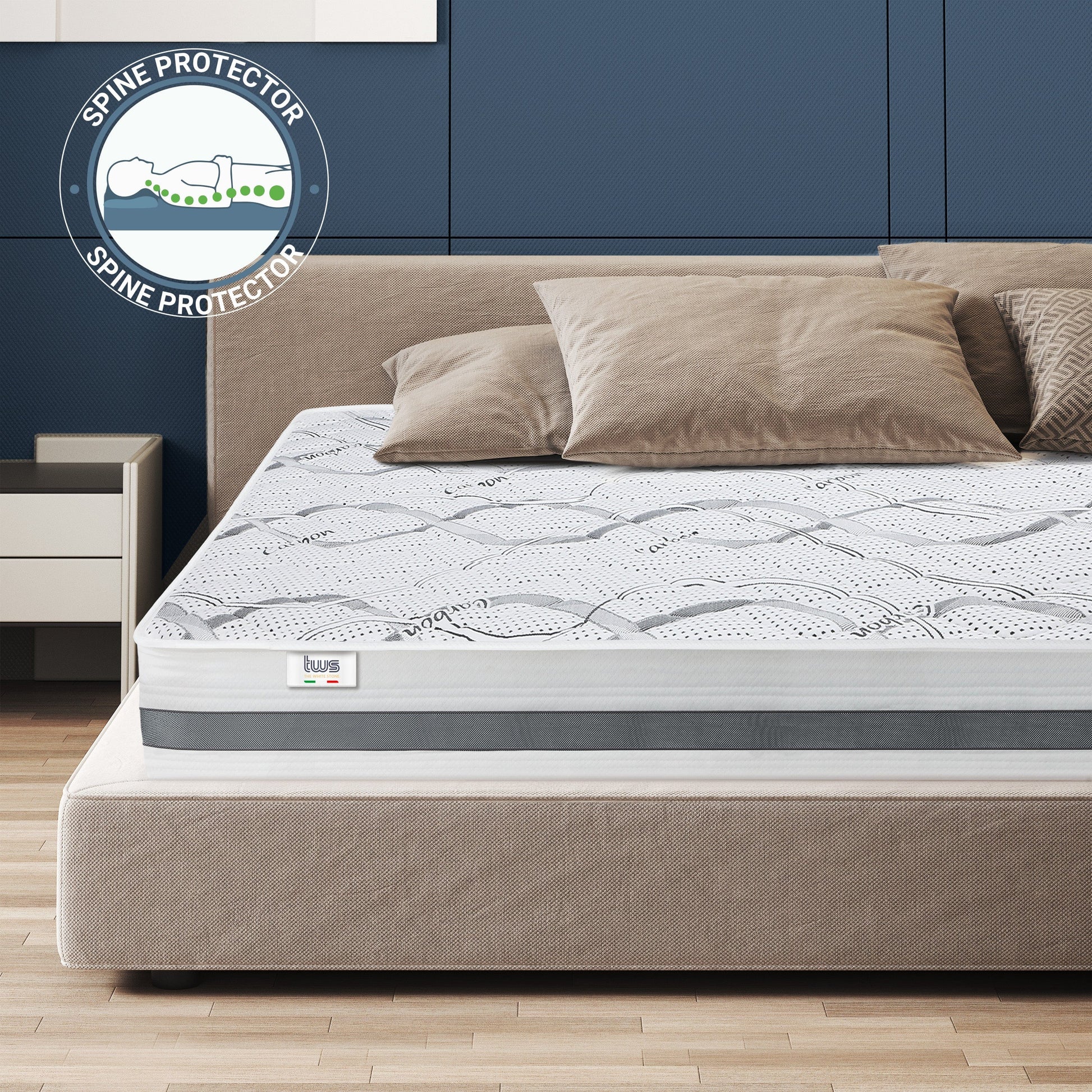 The White Stone Memory Foam Mattress 80 x 190 cm | Medium Firmness | Height 22 cm | Hypoallergenic and Breathable Fabric | Orthopedic and Contouring Properties