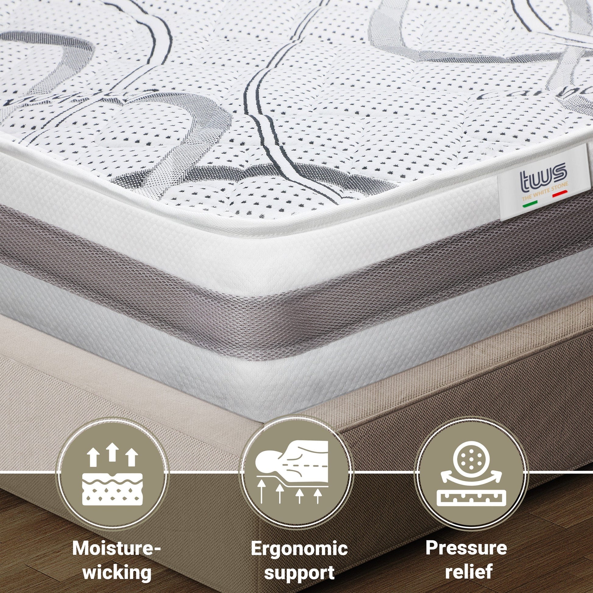 The White Stone Medium-Firm Mattress 80 x 190 cm | Height 20 cm | Hypoallergenic, Antibacterial, and Breathable Fabric | Orthopedic and Contouring Properties