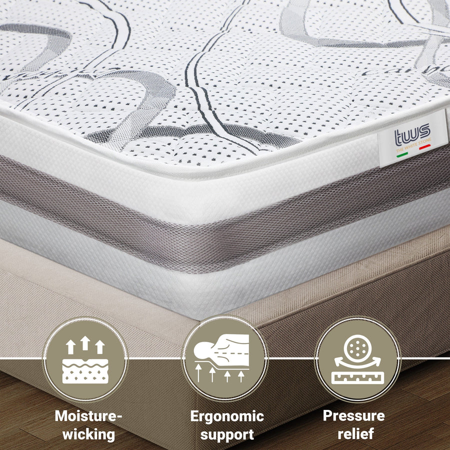 The White Stone Medium-Firm Mattress 80 x 190 cm | Height 20 cm | Hypoallergenic, Antibacterial, and Breathable Fabric | Orthopedic and Contouring Properties