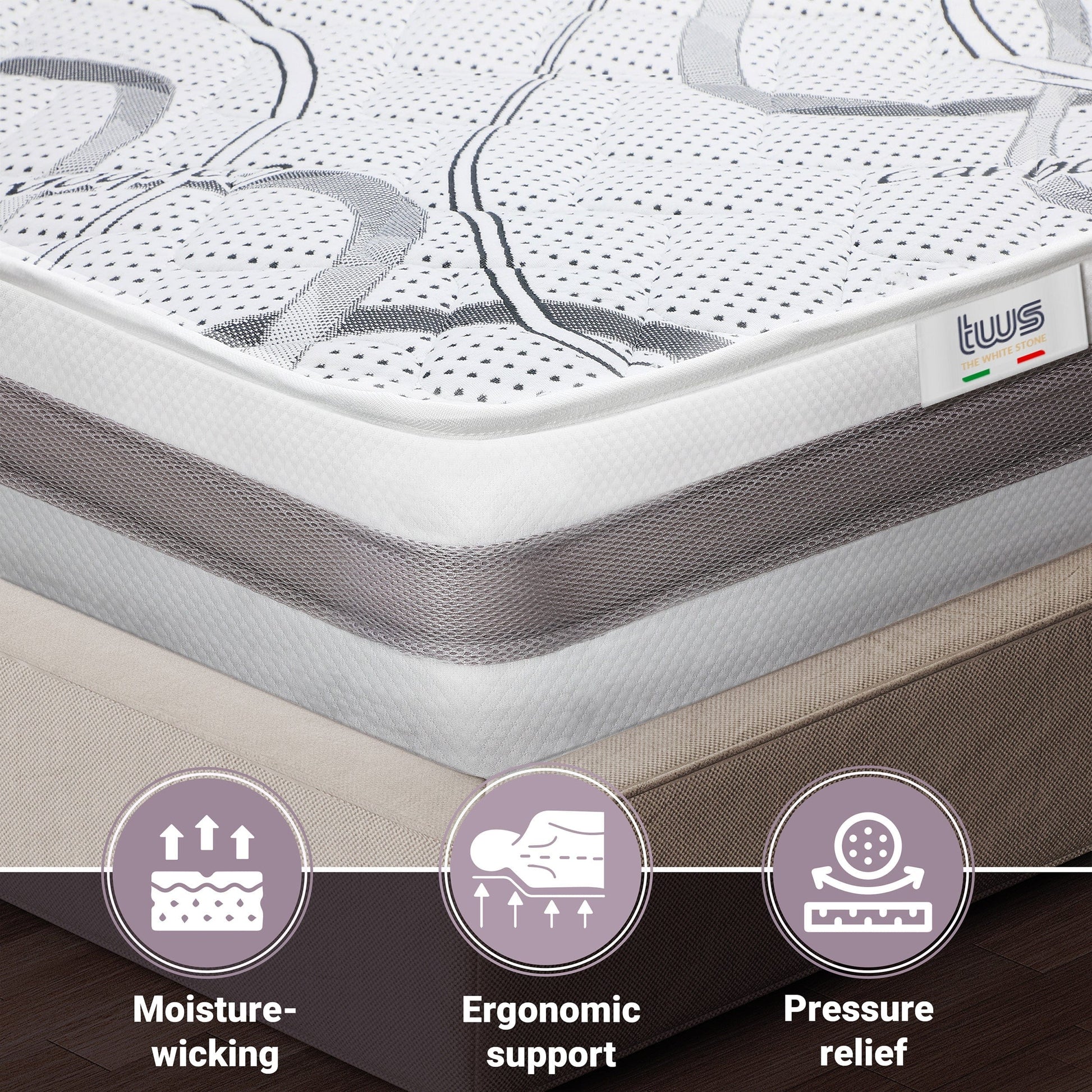 The White Stone Medium-Firm Mattress 80 x 190 cm | Height 25 cm | Hypoallergenic, Antibacterial, and Breathable Fabric | Orthopedic and Contouring Properties