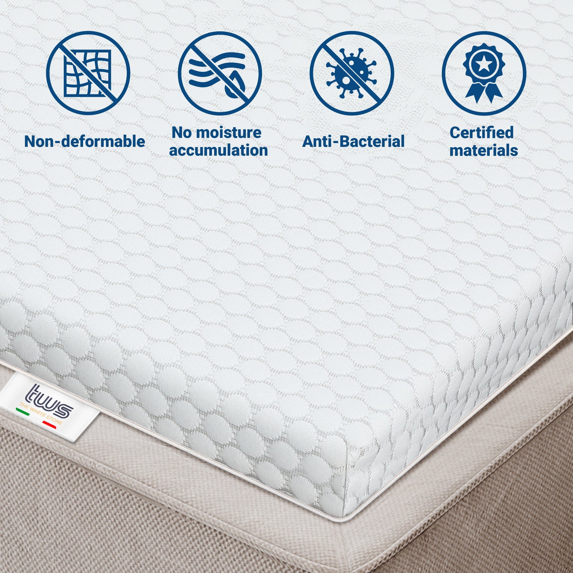 The White Stone Ventilated Memory Foam Topper 80 x 190 cm | 5 cm Thick Mattress Enhancer | Removable Hypoallergenic Cover | Antibacterial and Antifungal