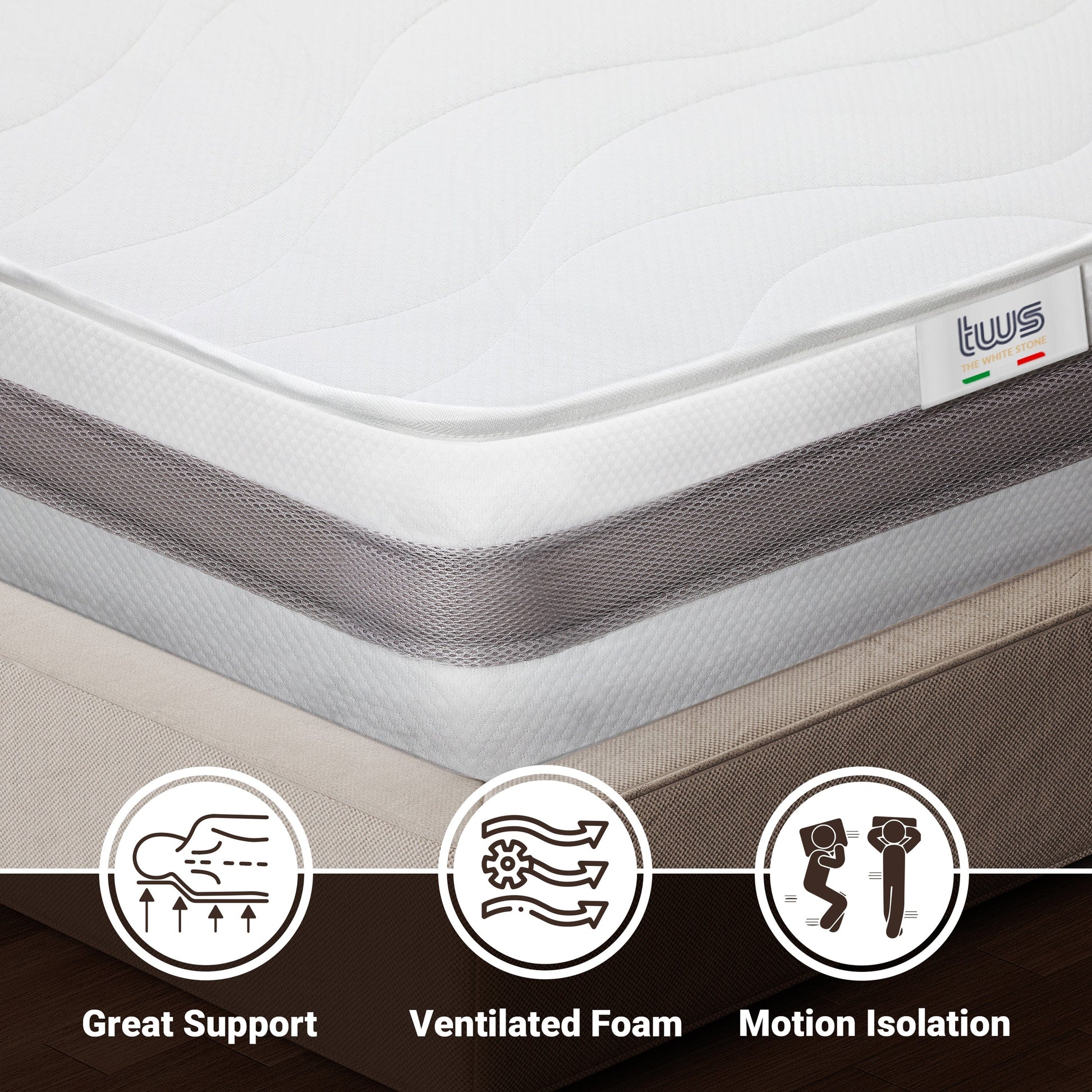 The White Stone Orthopedic Mattress 80 x 190 cm | Height 25 cm | 3D Air Cover in Hypoallergenic and Anti-Mite Fiber | 7 Thermosensitive Differentiated Zones