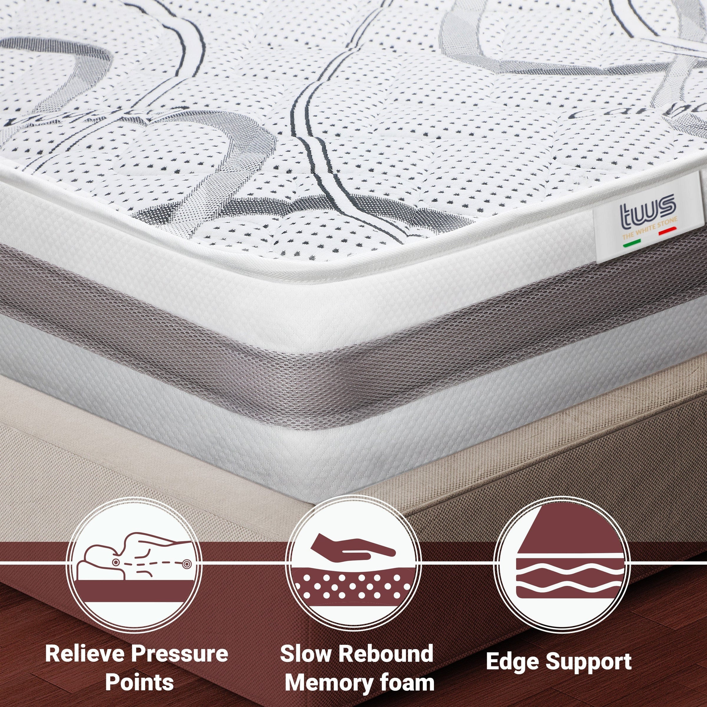 The White Stone Memory Foam Mattress 80 x 190 cm | Medium Firmness | Height 27 cm | Hypoallergenic and Breathable Fabric | Orthopedic and Contouring Properties