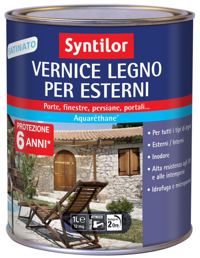 SYNTILOR HIGH-PROTECTION SATIN-FINISH COLOURLESS WATER-BASED WOOD VARNISH 1 LITRE