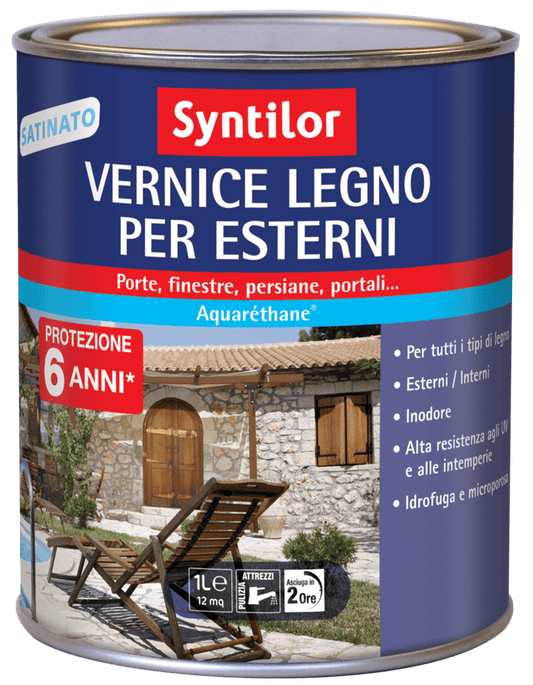 Bricocenter WATER-BASED WOOD PROTECTIVE PAINT DARK WALNUT SATIN HIGH PROTECTION SYNTILOR 1 LT