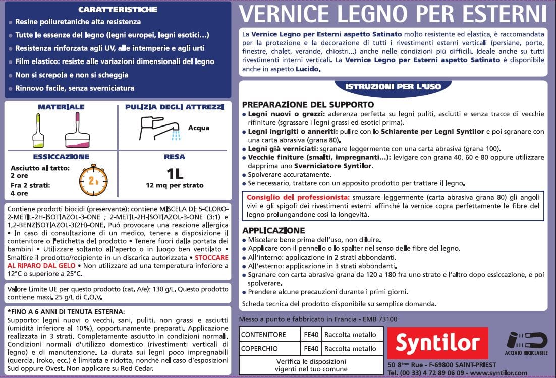 Bricocenter WATER-BASED WOOD PROTECTIVE PAINT MEDIUM SATIN WALNUT HIGH PROTECTION SYNTILOR 1 LT