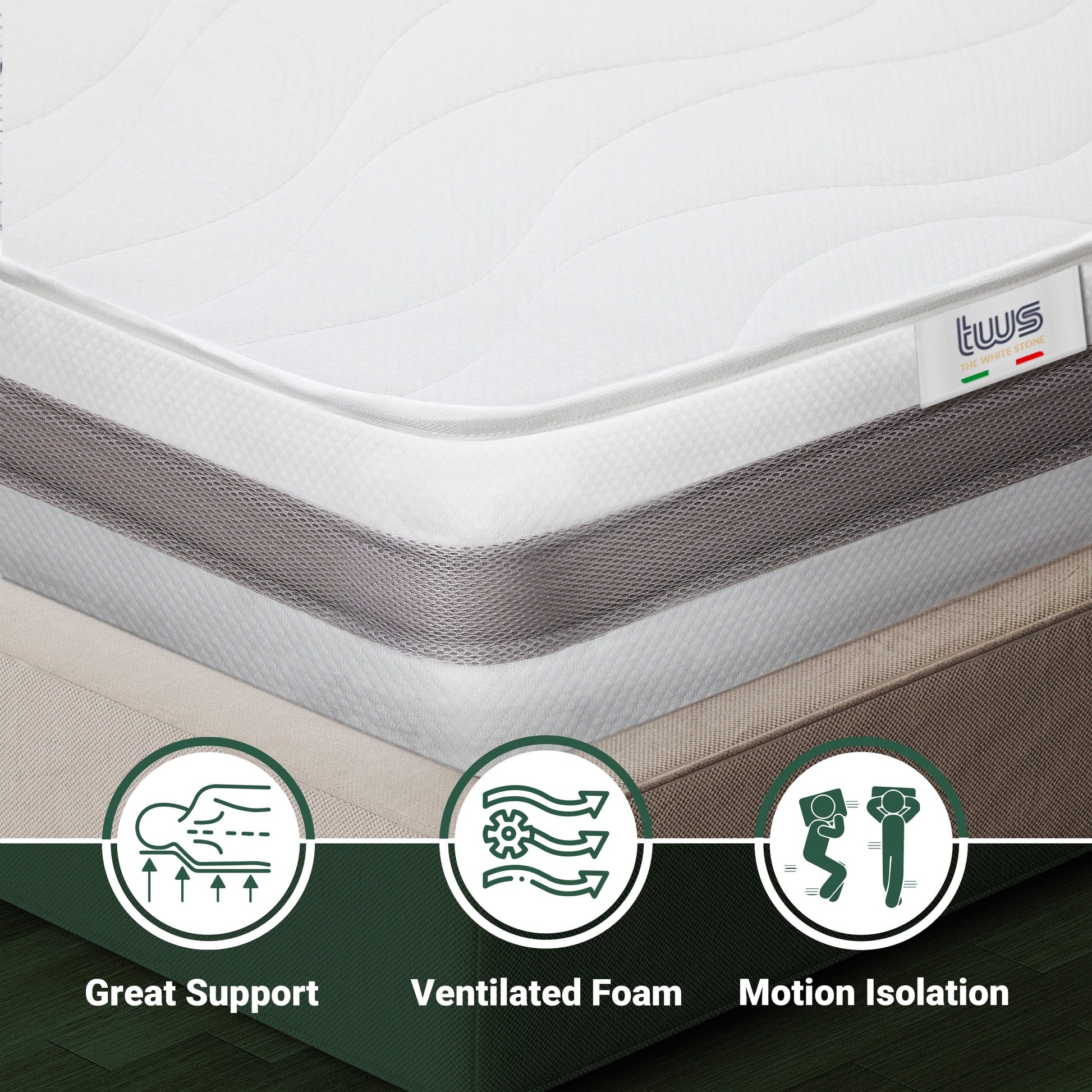 The White Stone Orthopedic Mattress 80 x 190 cm | Height 16 cm | 3D Air Cover in Hypoallergenic and Anti-Mite Fiber | 7 Thermosensitive Differentiated Zones