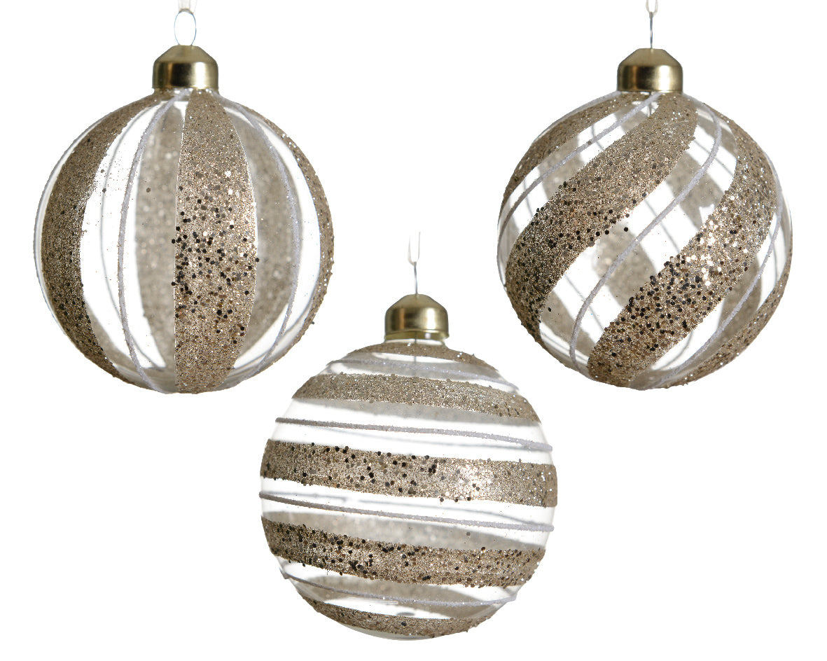 Gold and clear glass Christmas bauble, 8 cm