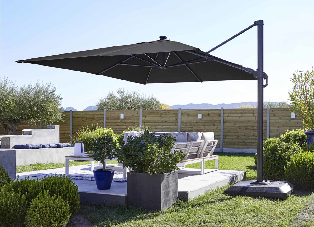 NATERIAL SONORA 280X390 OFF-CENTRE ALUMINIUM PARASOL WITH LED LIGHT