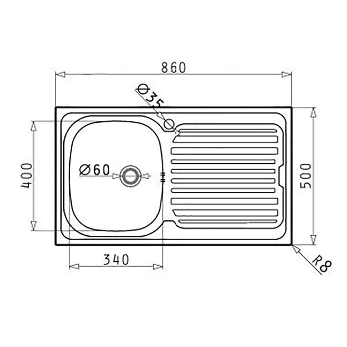 Bricocenter LAVELLO INCASSO L86x50P 1/V SX GOCCIOLATOIO DX + PILETTTA 3,5 E GANCI DI FISSAGGIO INOX
