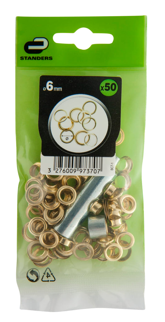 Bricocenter 50PCS BRASS EYELETS 6MM+AP TOOL