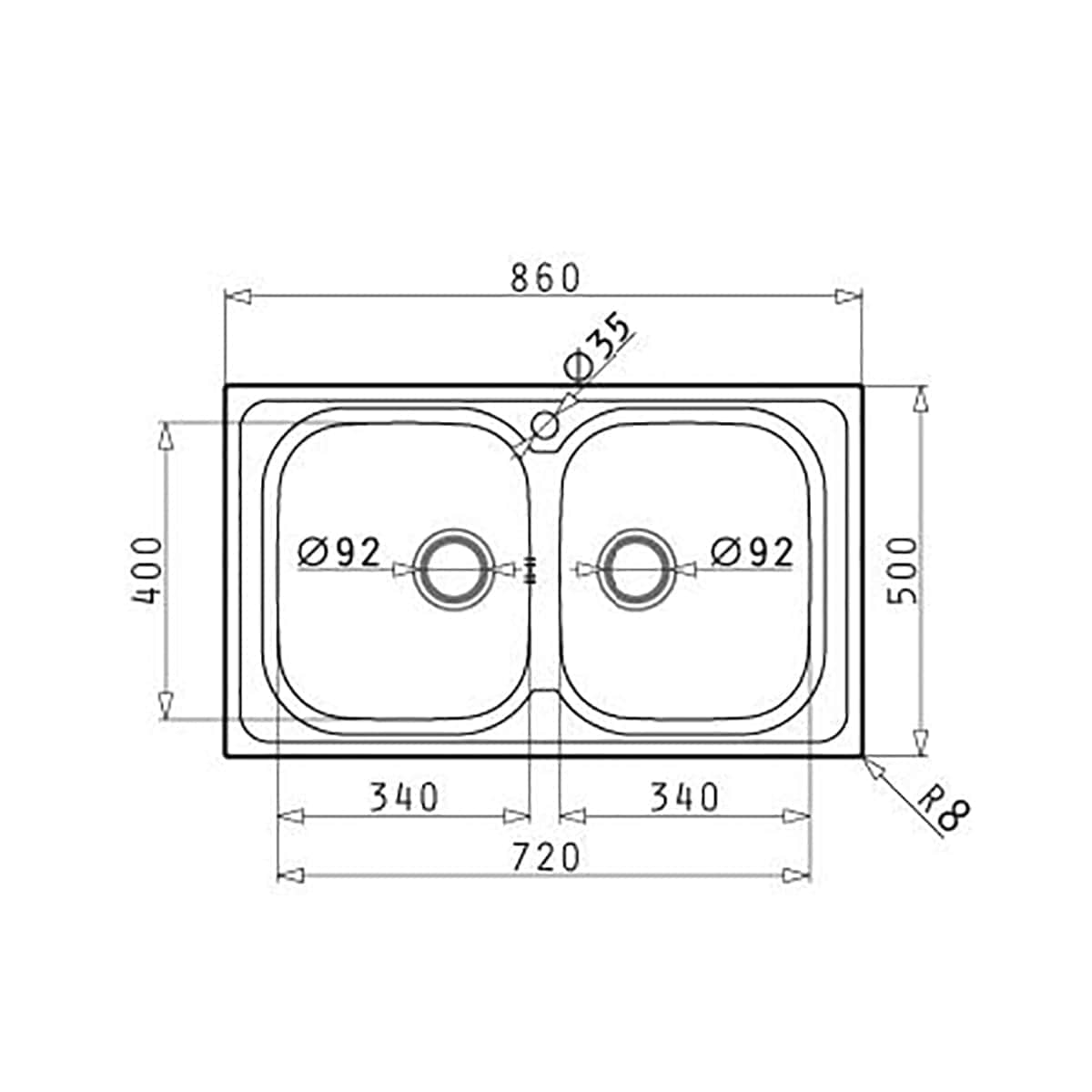 Bricocenter LAVELLO INCASSO L86x50P 2/V + PILETTA 3,5 E GANCI DI FISSAGGIO INOX