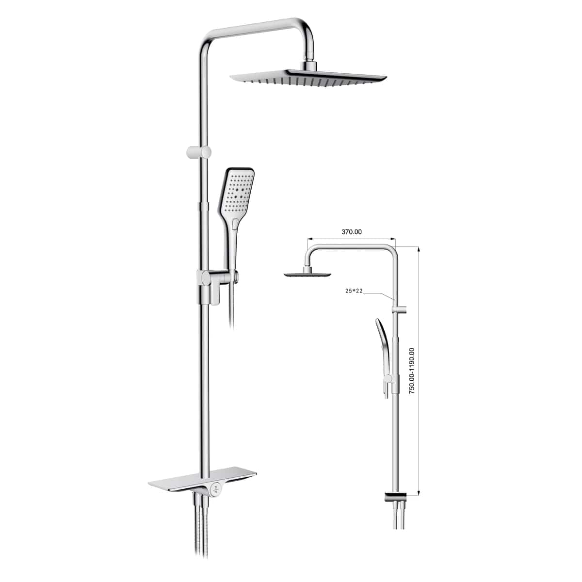 Bricocenter SHOWER KIT REMIX 2 DIVERTER PUSH-BUTTON WITH SHELF SQUARED ARM, CR. SOFF.20X28