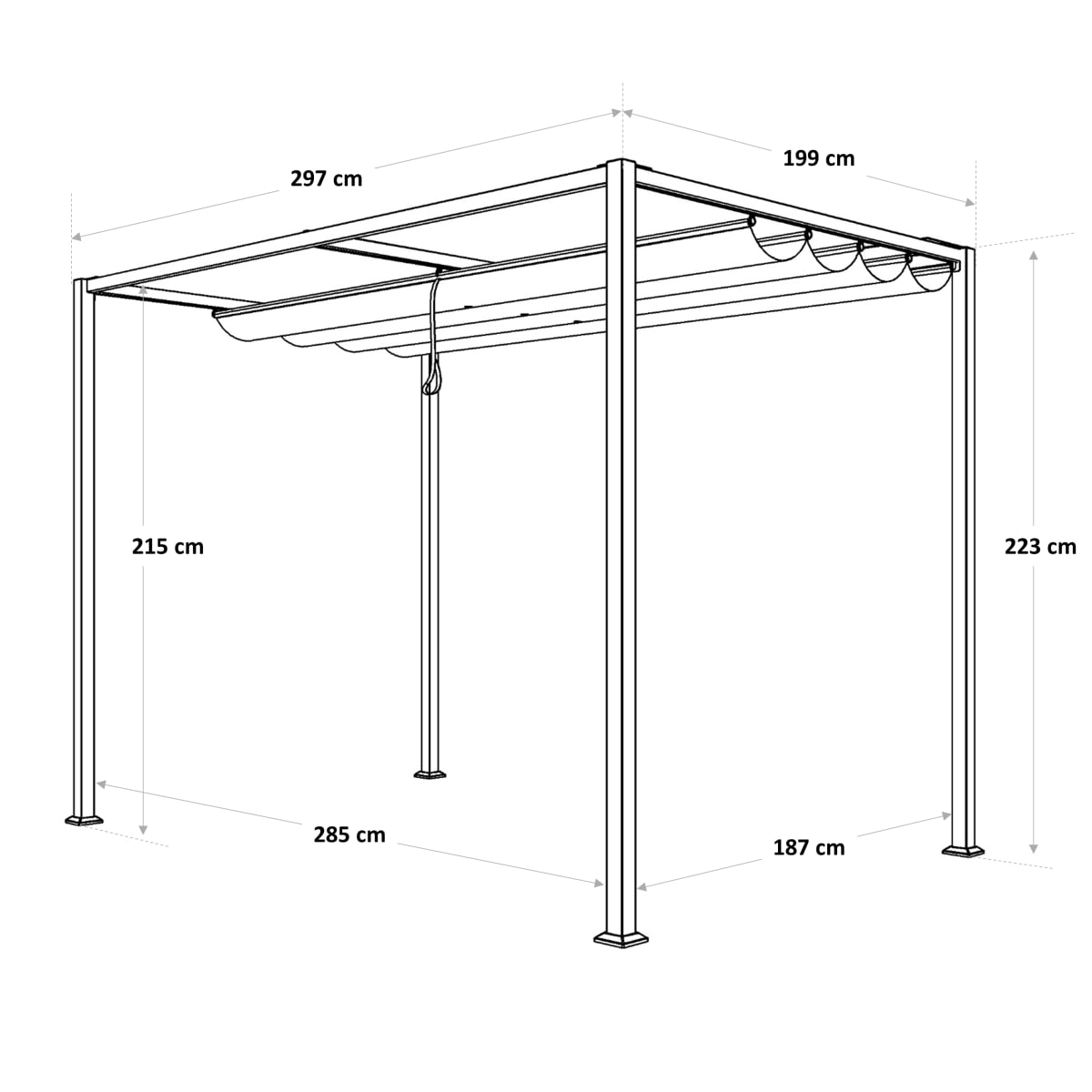 HORALI NATERIAL - Pergola - Steel with 2x3 m anthracite polyester cloth