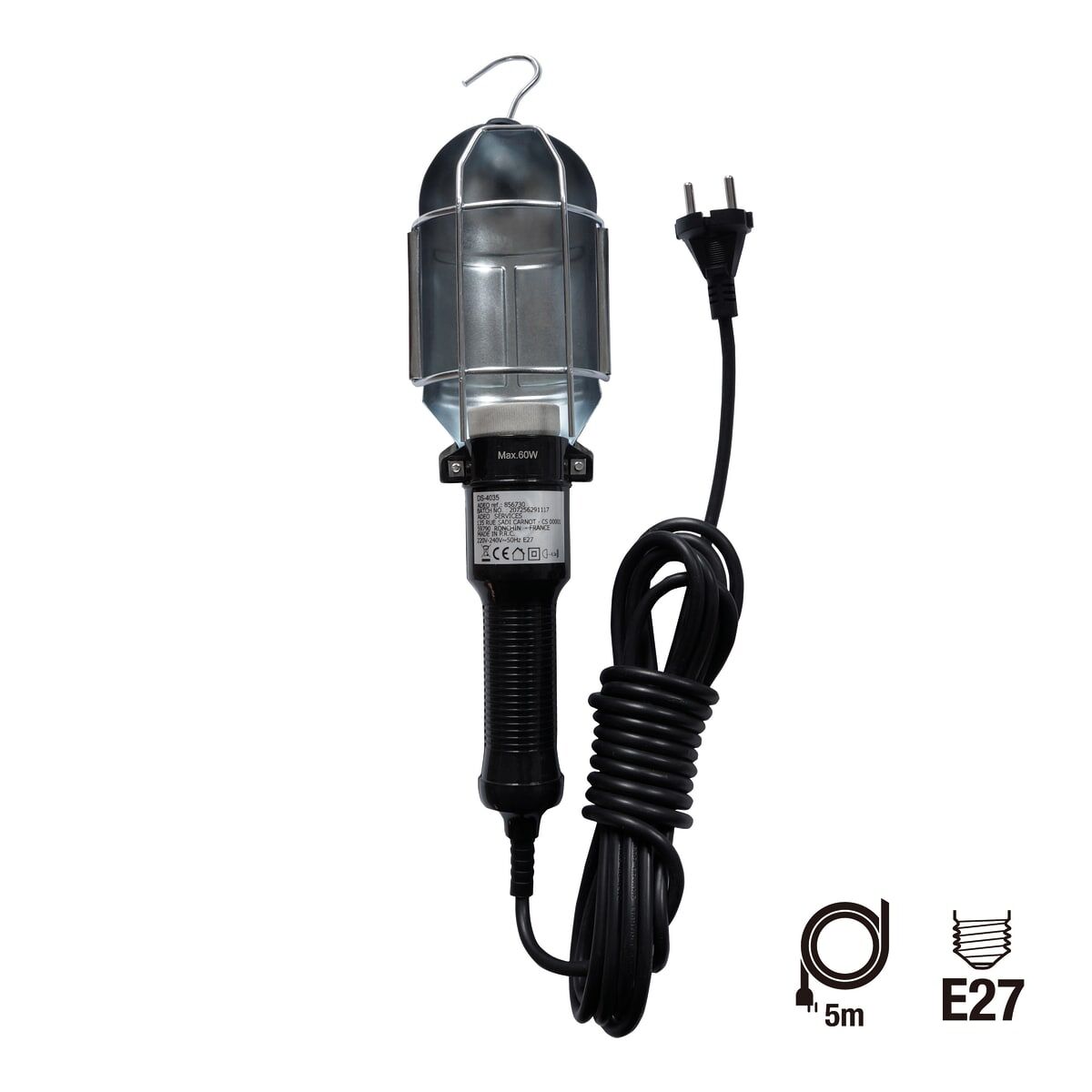 Torcia 60w lampadina esclusa con cavo 5 mt h05vv-f 2x0.75 mm