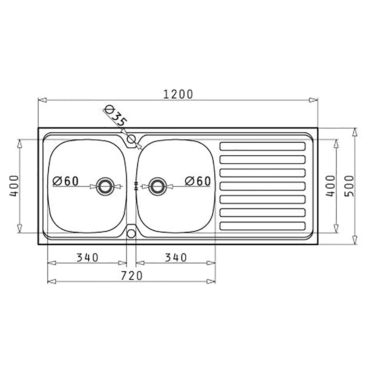 Bricocenter LAVELLO APPOGGIO L120xP50 2/V DX GOCCIOLATOIO SX PILETTA 2 GANCI FISS INOX