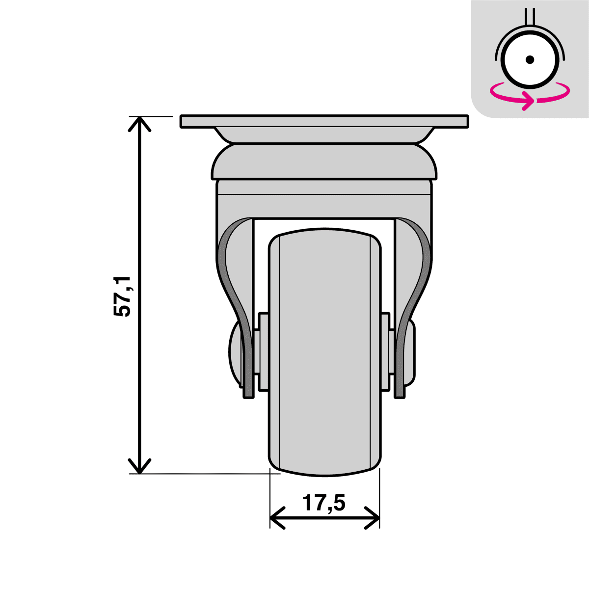 SWIVEL WHEEL DIAMETER 40 MM GALVANISED SUPPORT WITH PLATE