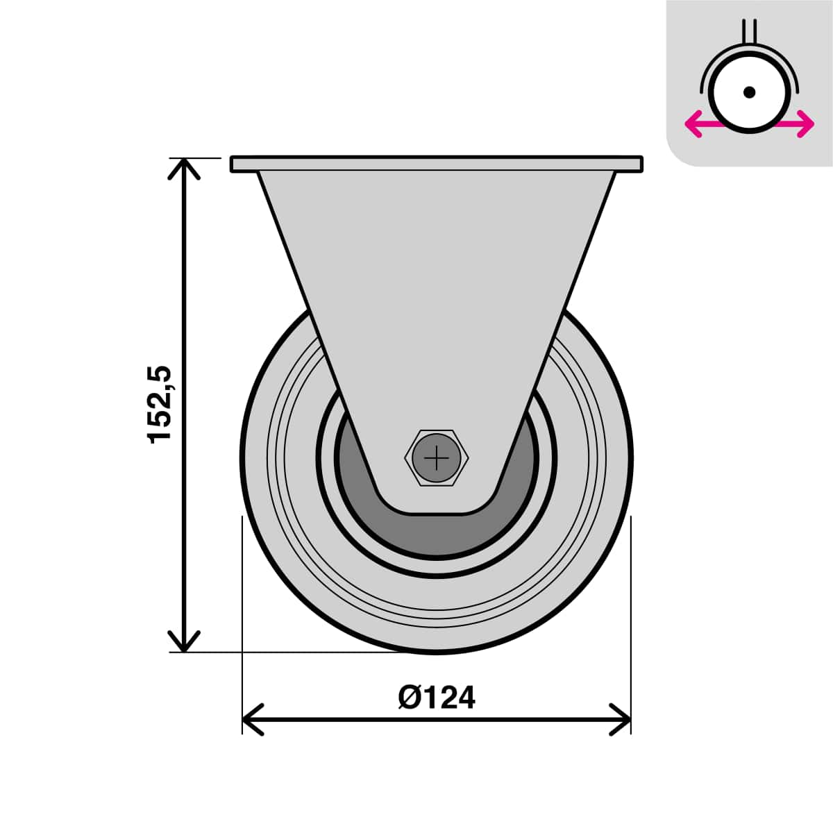 125MM DIAMETER FIXED RUBBER WHEEL WITH PLATE