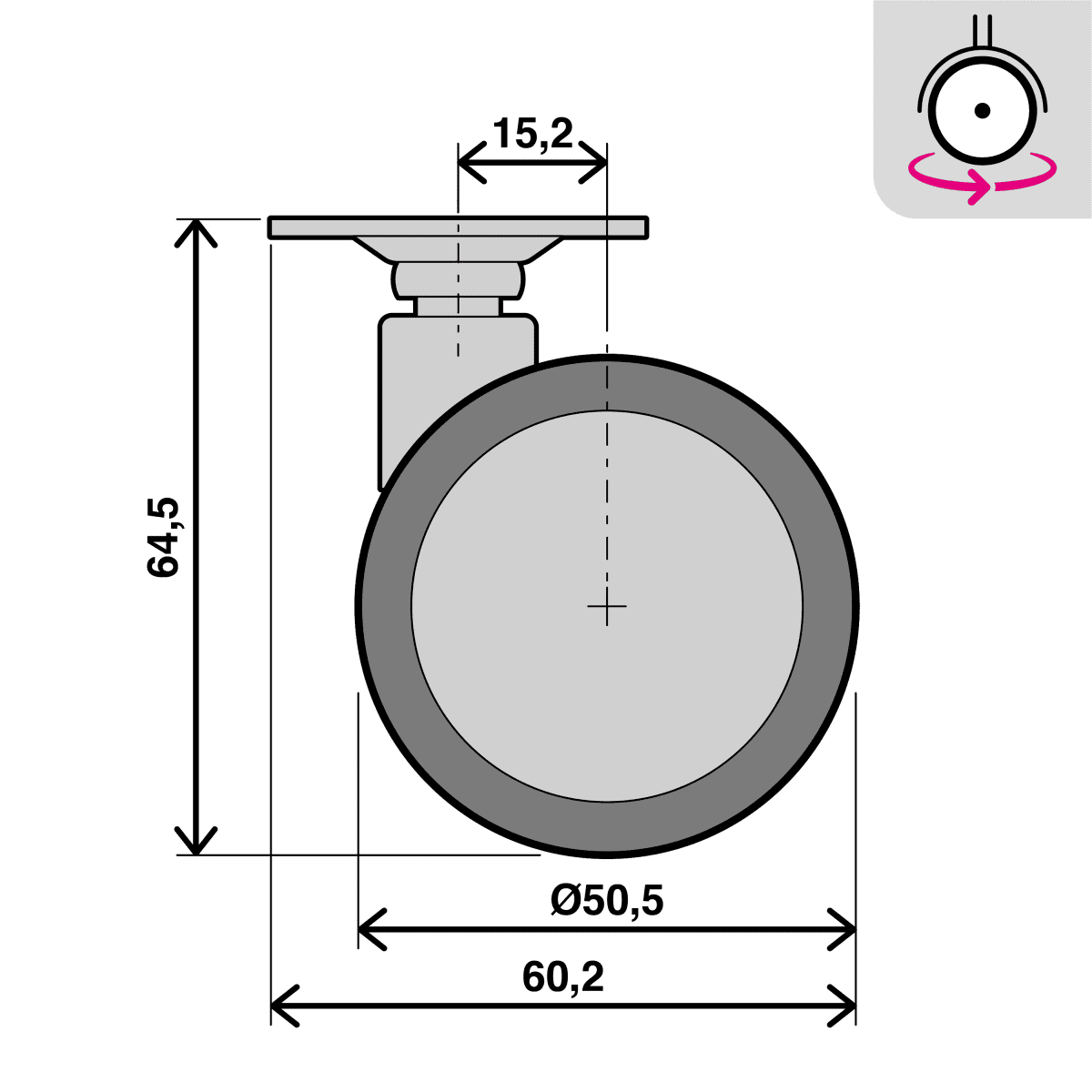 50 MM DIAMETER SWIVEL TWIN WHEEL WITH PLATE