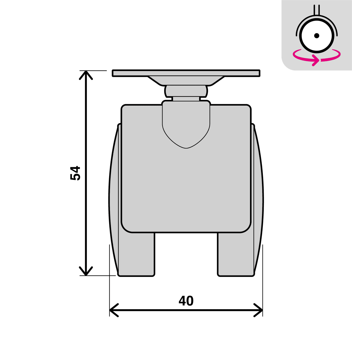 40 MM DIAMETER GREVOLE TWIN WHEEL WITH PLATE AND BRAKE
