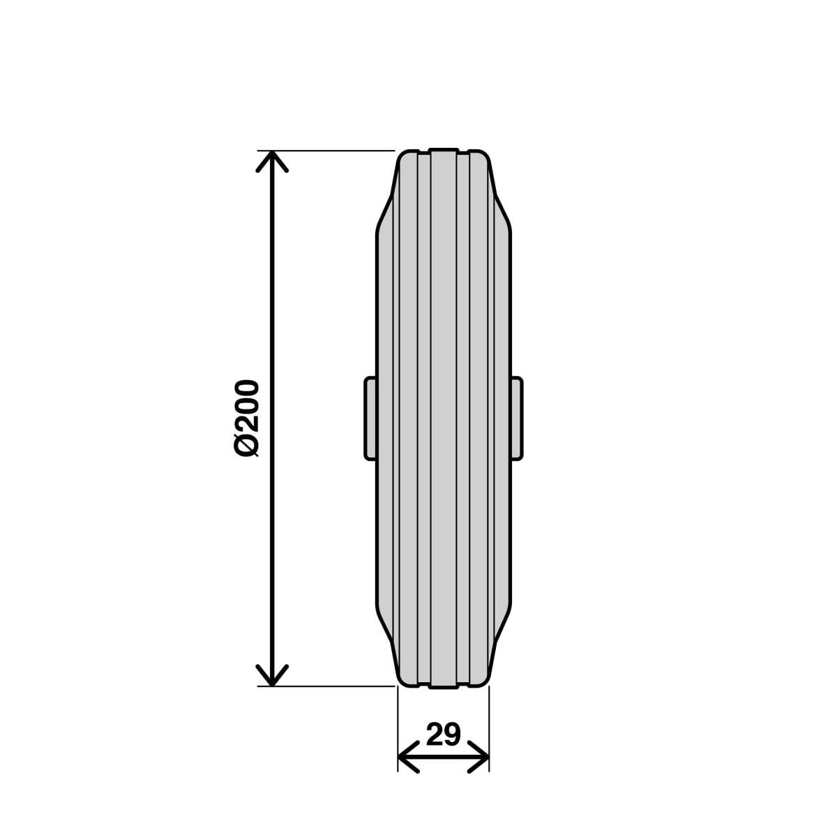 BLACK NYLON WHEEL DIAMETER 200MM LOAD 180KG